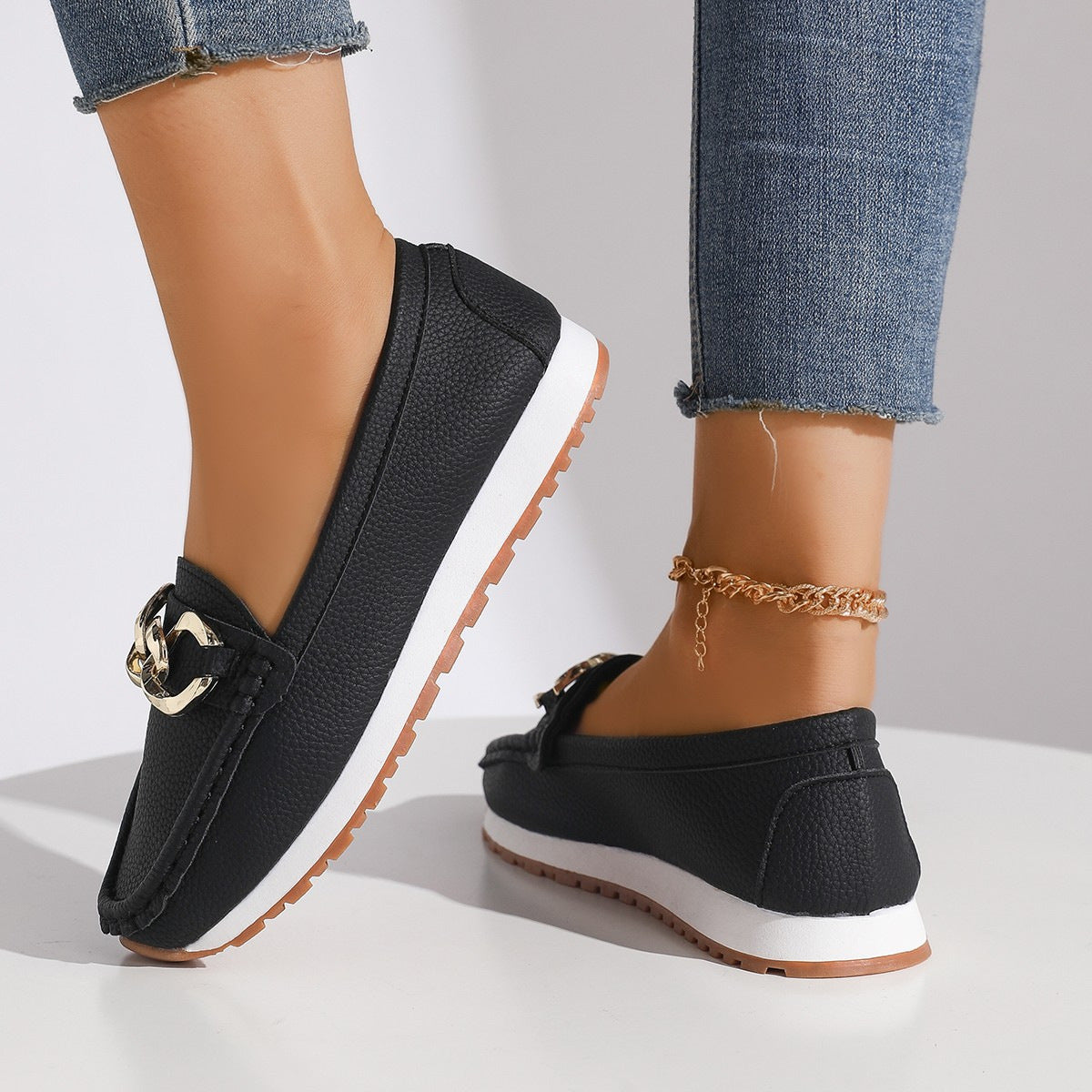 Chains Flats Womens Fashion Casual Comfortable Slip-on Shoes Loafers Spring Summer Fall