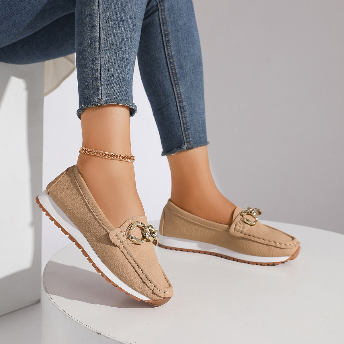 Chains Flats Womens Fashion Casual Comfortable Slip-on Shoes Loafers Spring Summer Fall