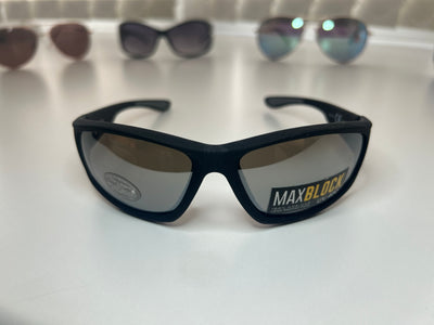 Foster Grant sunglasses in the image are the Bloc Delta X4 model, designed as a stylish, sporty option for active lifestyles