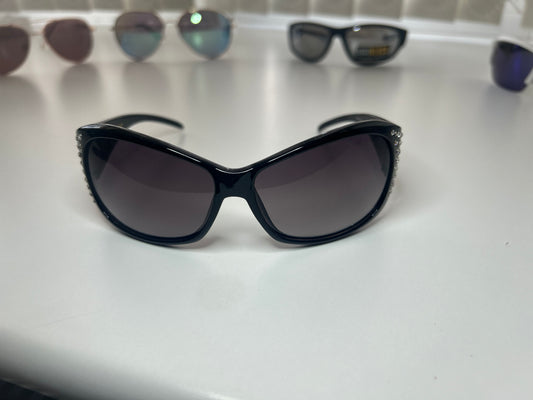 Foster Grant Black Oval Encrusted Black Sunglasses