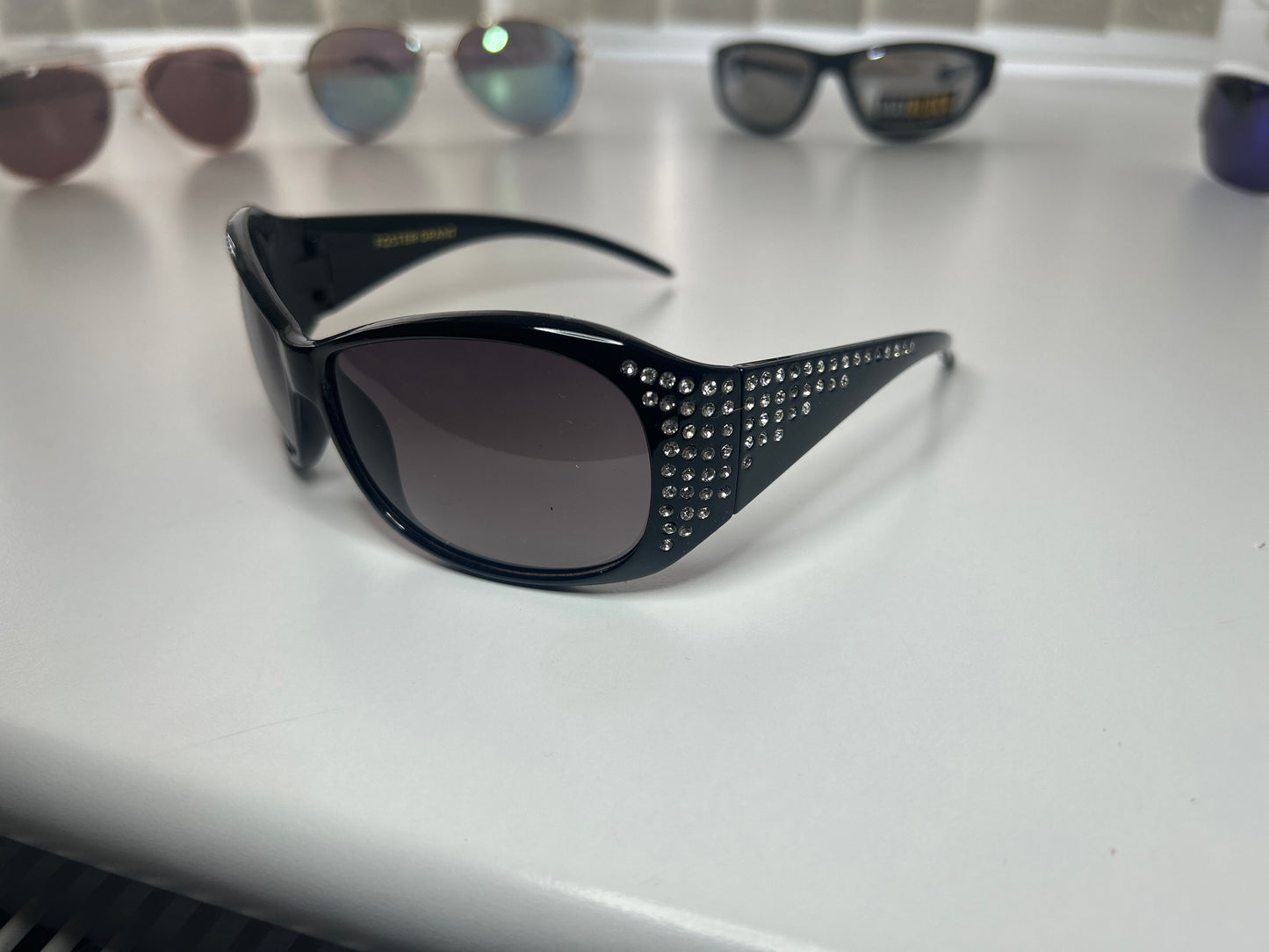 Foster Grant Black Oval Encrusted Black Sunglasses