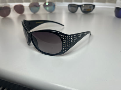 Foster Grant Black Oval Encrusted Black Sunglasses