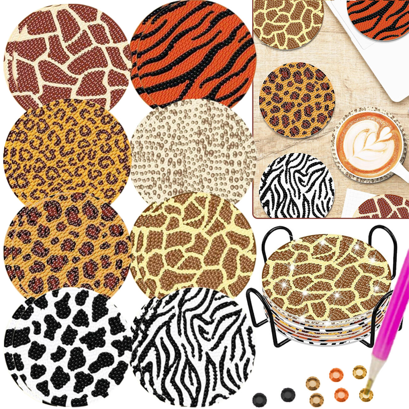 8Pcs Rhinestone Coasters