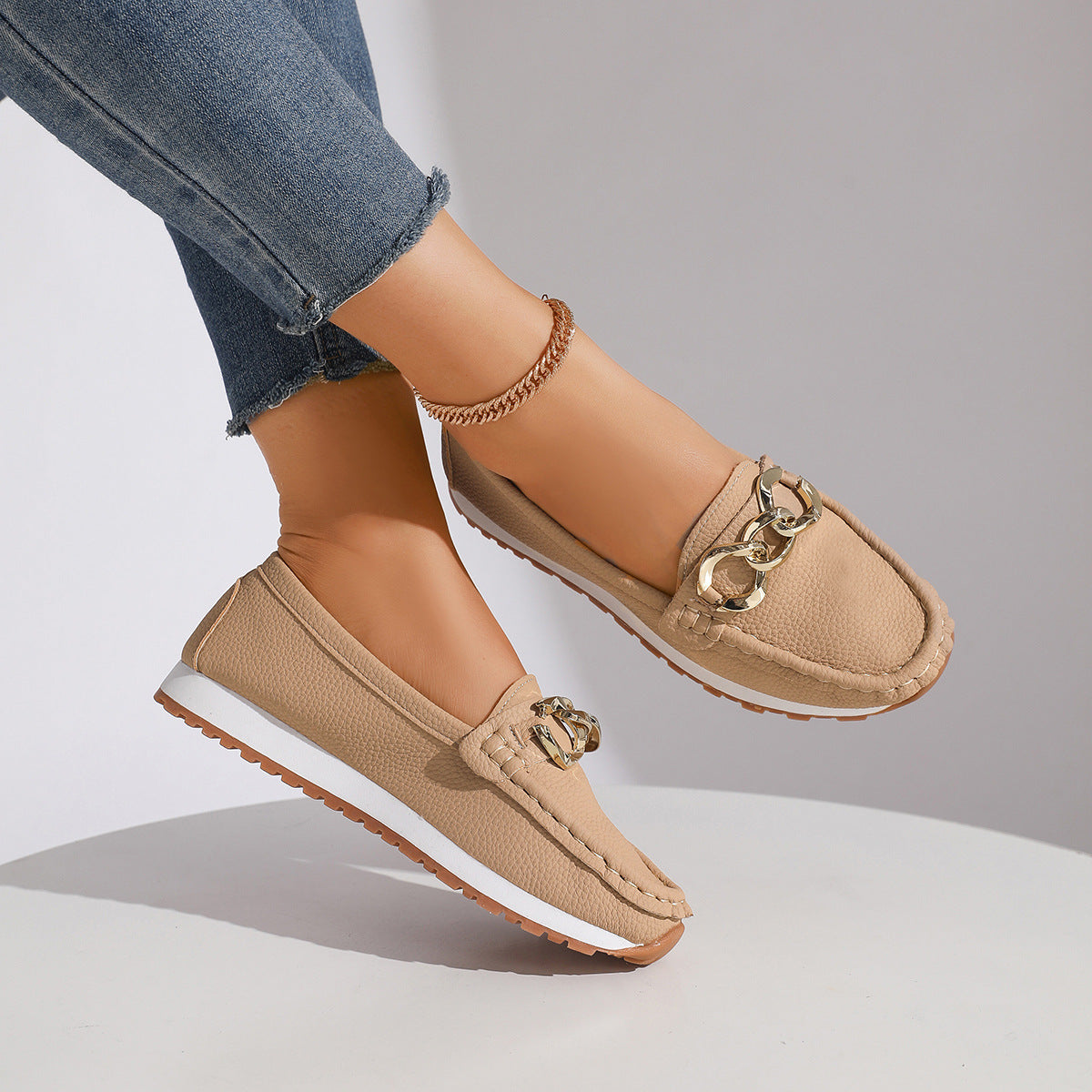 Chains Flats Womens Fashion Casual Comfortable Slip-on Shoes Loafers Spring Summer Fall